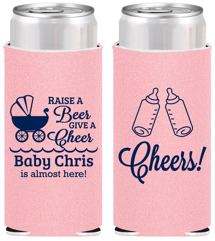 Personalized Baby Shower Slim Can Coolers - Raise A Beer | 90081