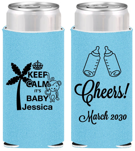 Personalized Baby Shower Slim Can Coolers - Baby Monkey | 90082
