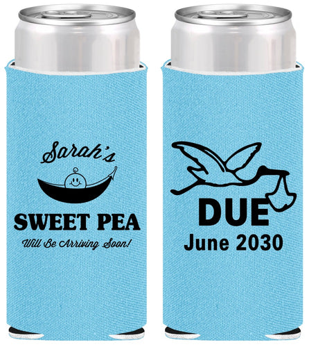 Personalized Baby Shower Slim Can Coolers - Sweat Pea Stork | 90084