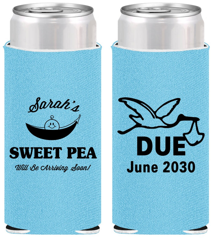 Personalized Baby Shower Slim Can Coolers - Sweat Pea Stork | 90084