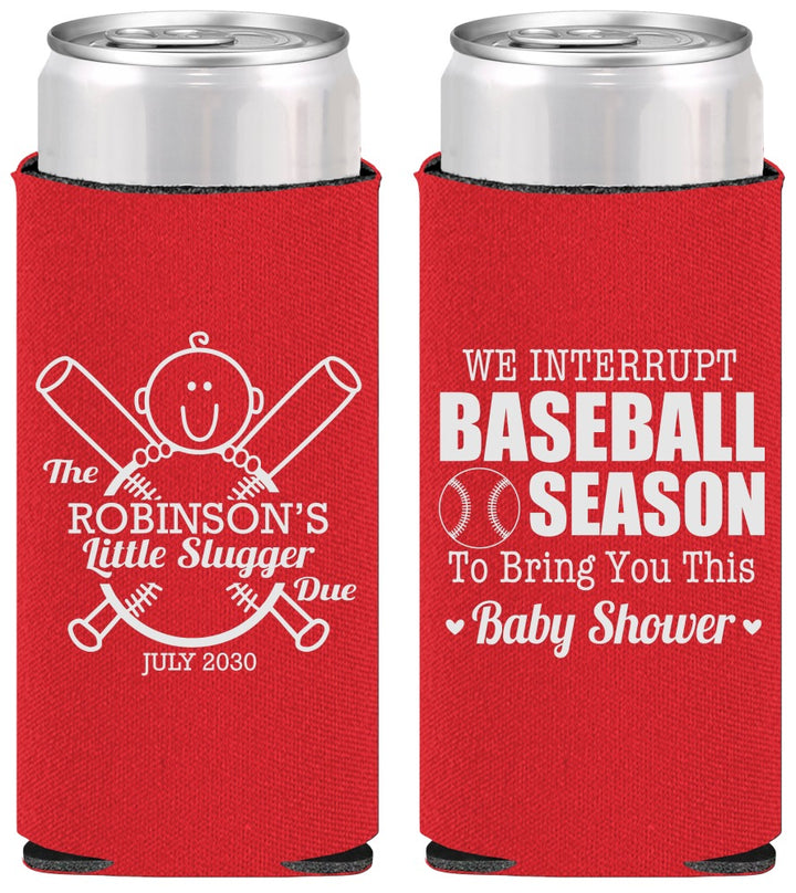 Personalized Baby Shower Slim Can Coolers - Baseball | 90090