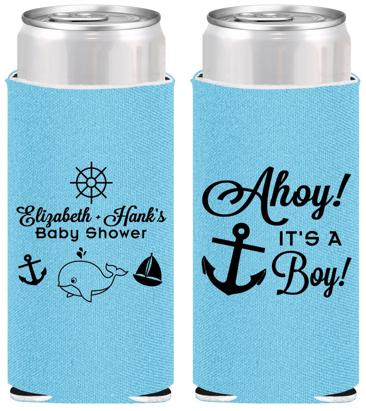 Personalized Baby Shower Slim Can Coolers - Nautical Ahoy It’s A Boy | 90093