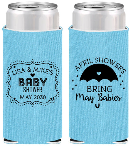 Personalized Baby Shower Slim Can Coolers - April Showers May Babies | 90096