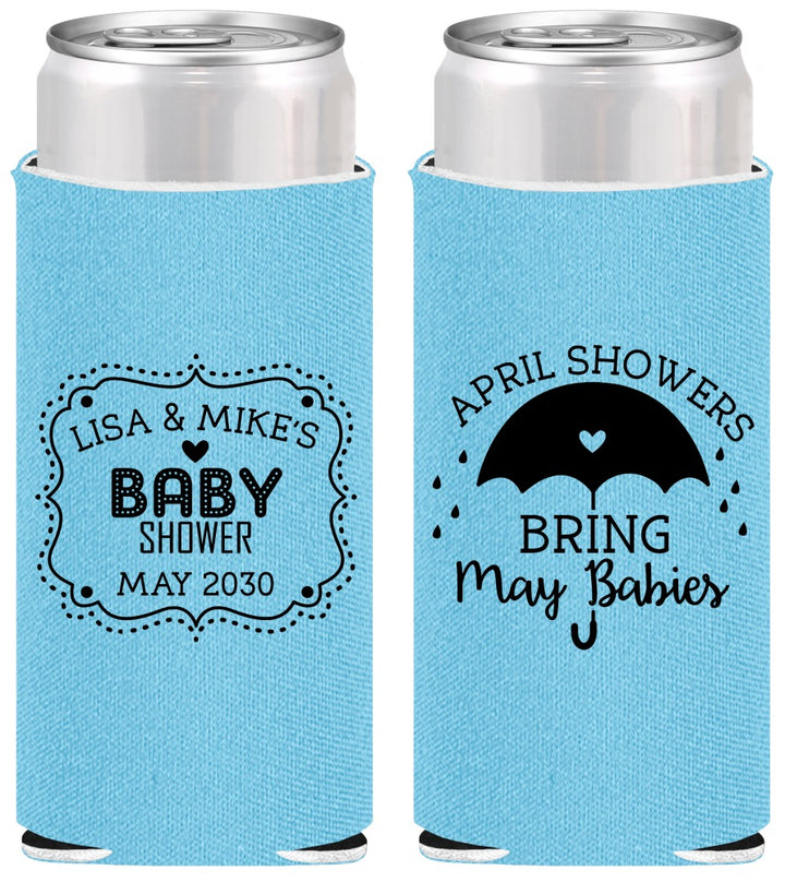 Personalized Baby Shower Slim Can Coolers - April Showers May Babies | 90096
