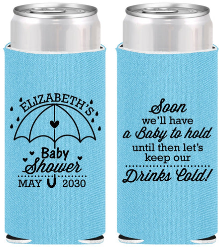 Personalized Baby Shower Slim Can Coolers - April Showers May Babies | 90098