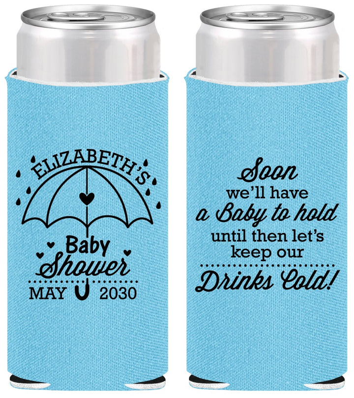 Personalized Baby Shower Slim Can Coolers - April Showers May Babies | 90098
