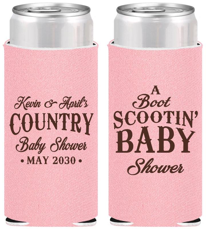 Personalized Baby Shower Slim Can Coolers - Boot Scootin | 90100