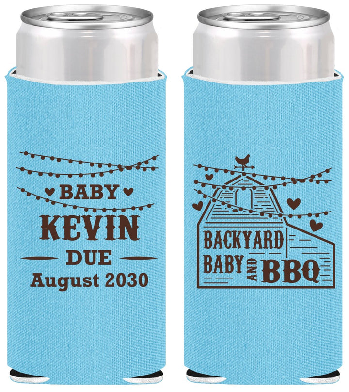 Personalized Baby Shower Slim Can Coolers - Baby And Bbq | 90101
