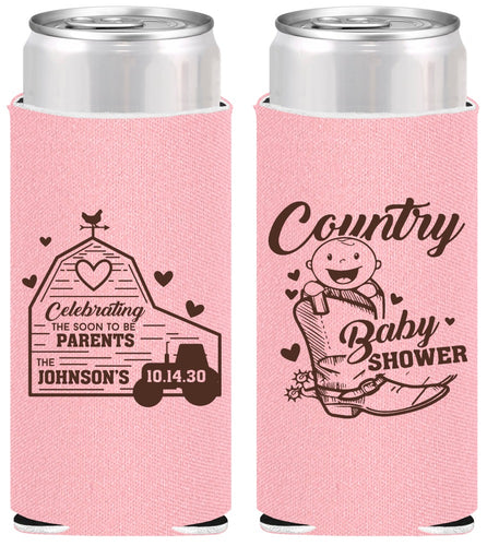 Personalized Baby Shower Slim Can Coolers - Farm Tractor Country | 90102