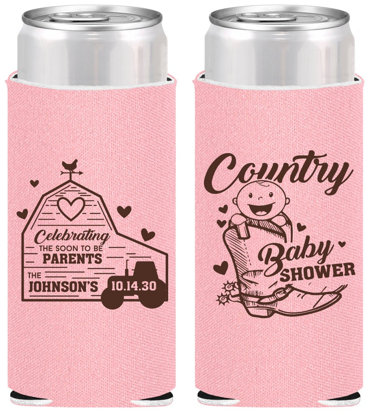 Personalized Baby Shower Slim Can Coolers - Farm Tractor Country | 90102