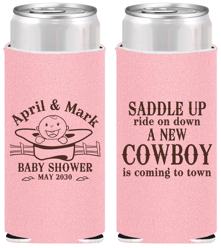 Personalized Baby Shower Slim Can Coolers - New Cowboy | 90104