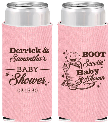 Personalized Baby Shower Slim Can Coolers - Boot Scootin | 90106