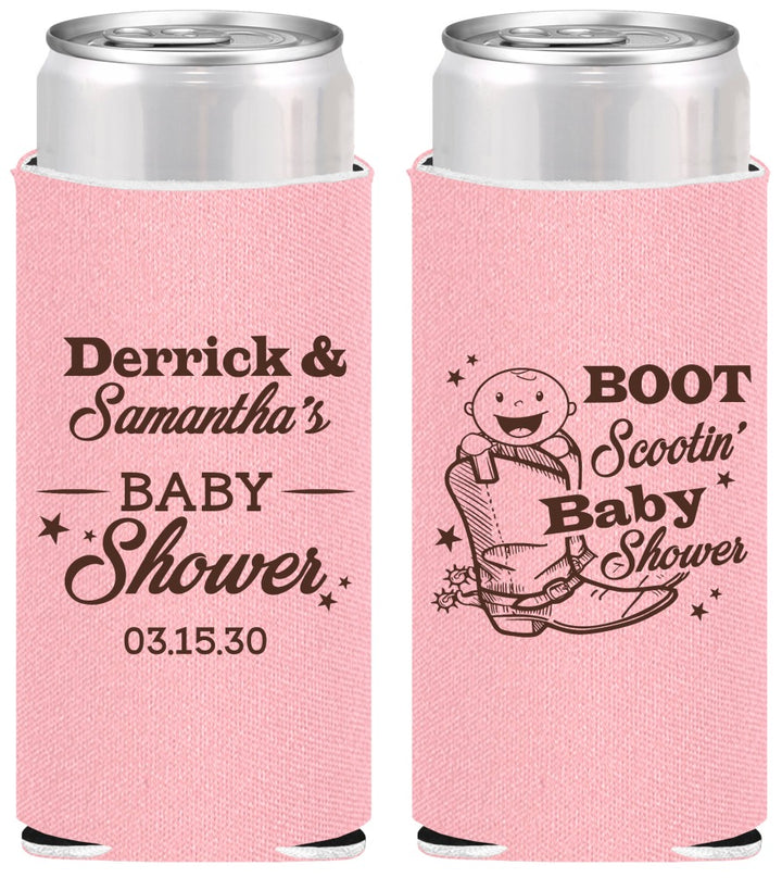 Personalized Baby Shower Slim Can Coolers - Boot Scootin | 90106