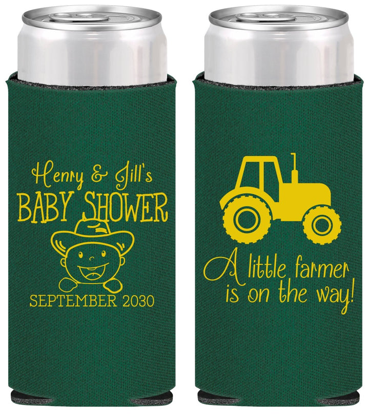 Personalized Baby Shower Slim Can Coolers - Little Farmer | 90108