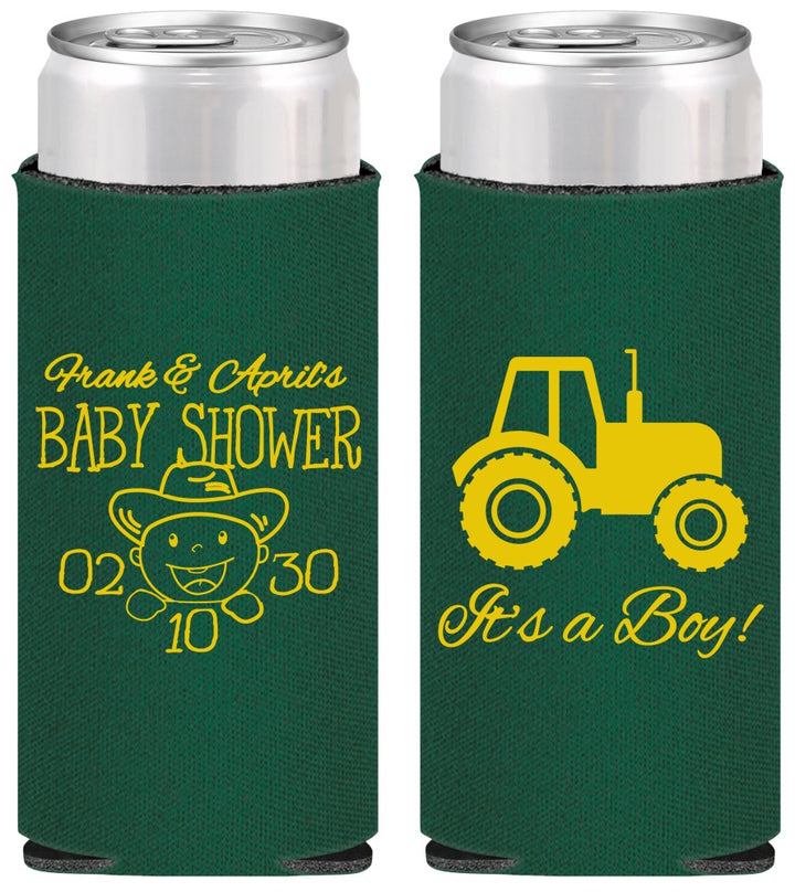 Personalized Baby Shower Slim Can Coolers - Tractor | 90109