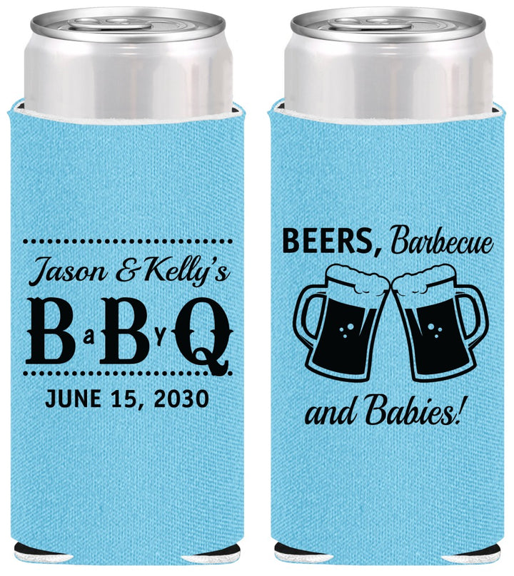 Personalized Baby Shower Slim Can Coolers - Beers Bbq Babies | 90111