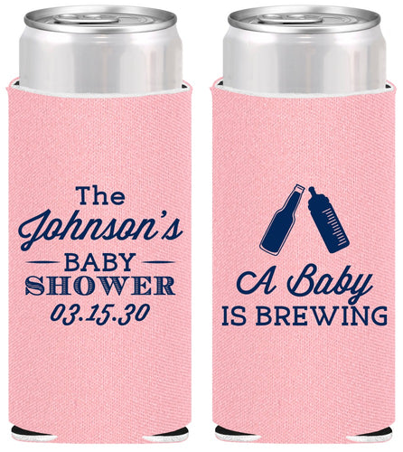 Personalized Baby Shower Slim Can Coolers - Baby Is Brewing | 90116