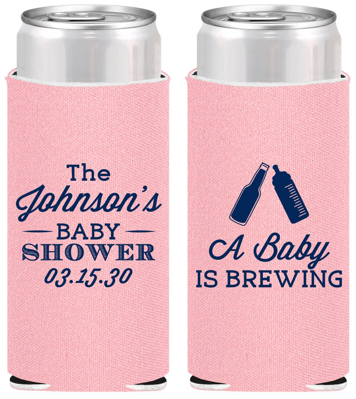 Personalized Baby Shower Slim Can Coolers - Baby Is Brewing | 90116