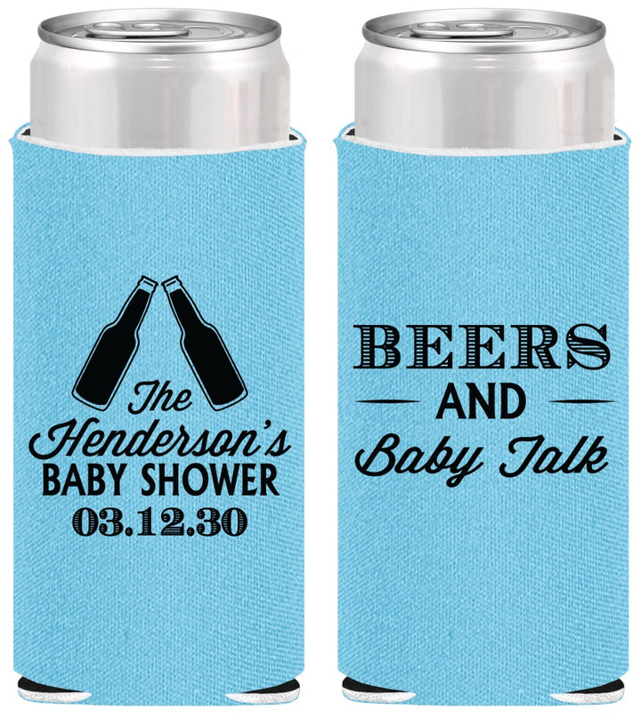 Personalized Baby Shower Slim Can Coolers - Beers And Baby Talk | 90117
