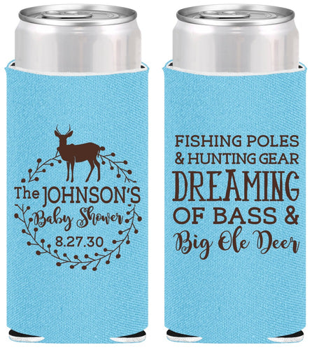 Personalized Baby Shower Slim Can Coolers - Fishing Hunting | 90119