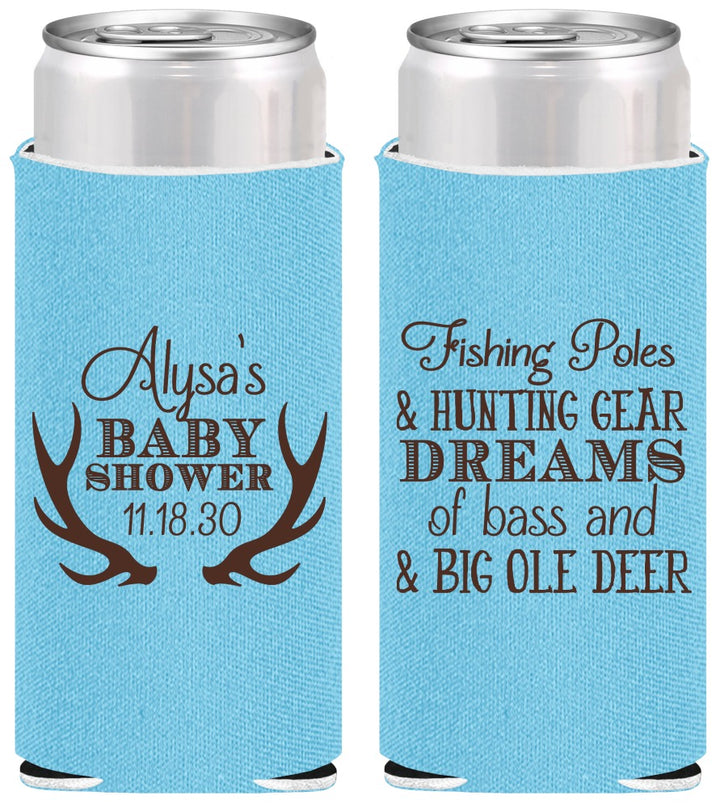 Personalized Baby Shower Slim Can Coolers - Bass Deer | 90120
