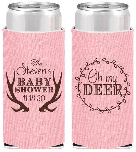 Personalized Baby Shower Slim Can Coolers - Oh My Deer Christmas | 90121