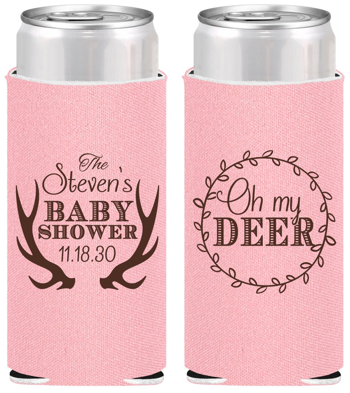 Personalized Baby Shower Slim Can Coolers - Oh My Deer Christmas | 90121