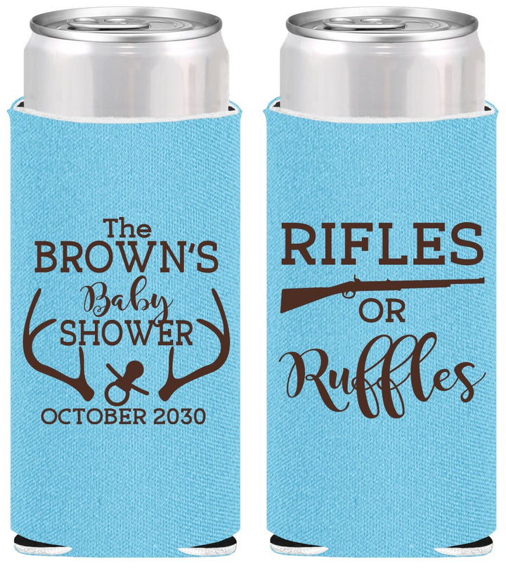 Personalized Baby Shower Slim Can Coolers - Rifles Or Ruffles | 90122