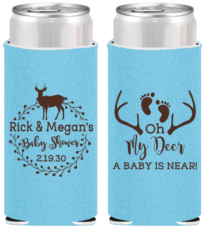 Personalized Baby Shower Slim Can Coolers - Oh My Deer | 90123