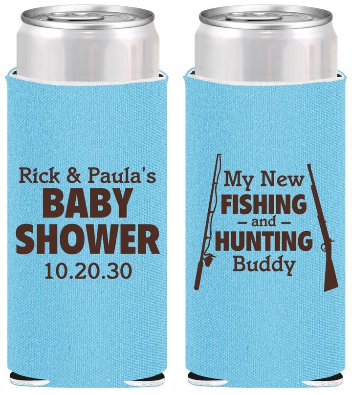 Personalized Baby Shower Slim Can Coolers - Fishing Hunting | 90126