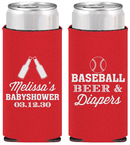 Personalized Baby Shower Slim Can Coolers - Baseball Beer Diapers | 90132