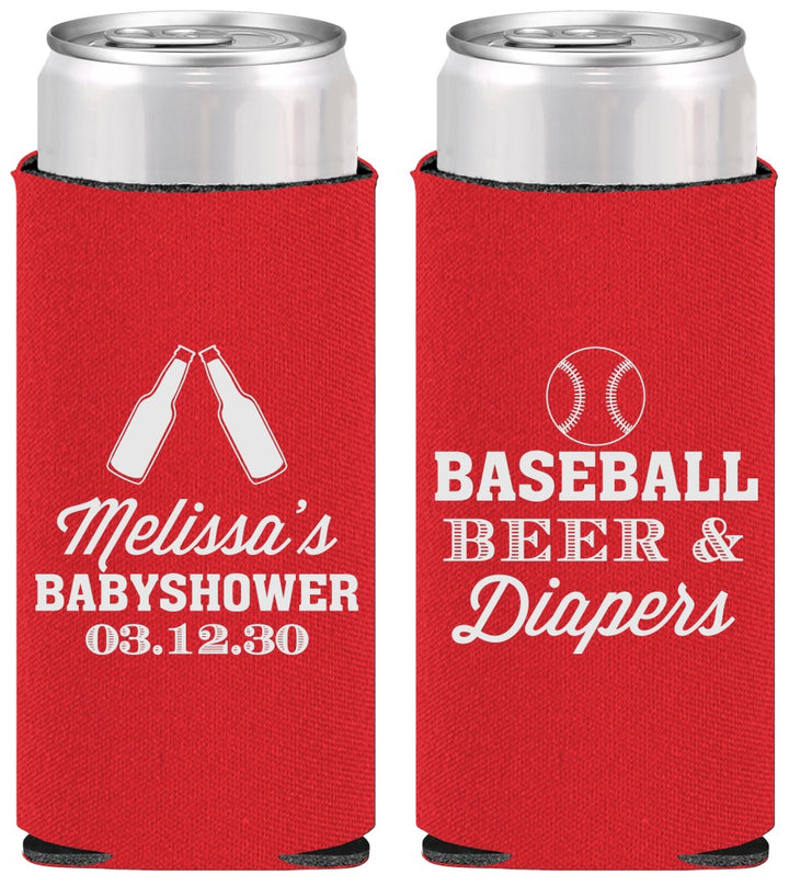 Personalized Baby Shower Slim Can Coolers - Baseball Beer Diapers | 90132
