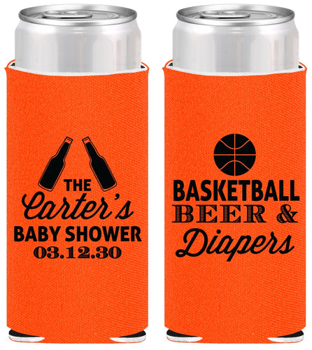 Personalized Baby Shower Slim Can Coolers - Basketball Beer Diapers | 90133
