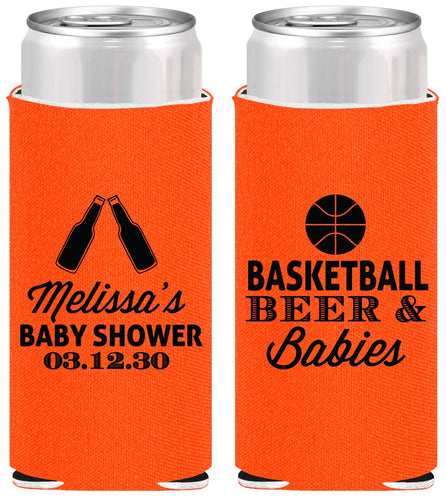 Personalized Baby Shower Slim Can Coolers - Basketball Beer Babies | 90134
