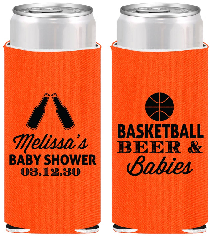 Personalized Baby Shower Slim Can Coolers - Basketball Beer Babies | 90134