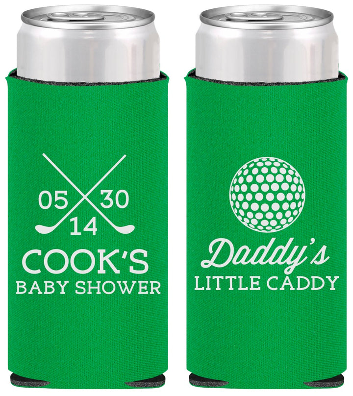 Personalized Baby Shower Slim Can Coolers - Golf Little Caddy | 90135