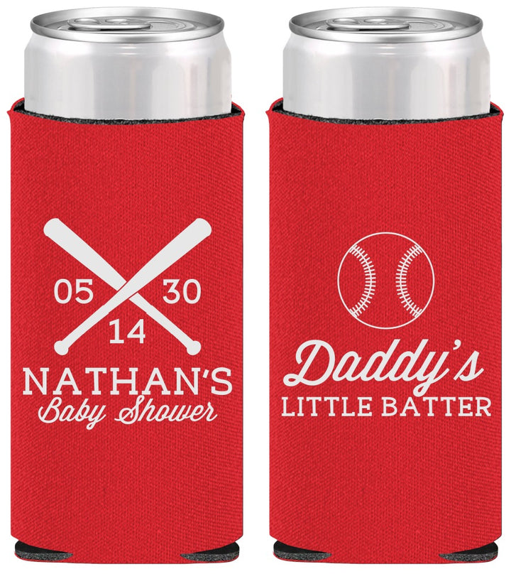 Personalized Baby Shower Slim Can Coolers - Baseball Little Batter | 90136