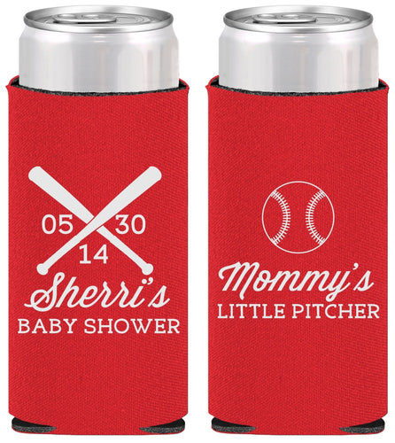 Personalized Baby Shower Slim Can Coolers - Baseball Little Pitcher | 90137