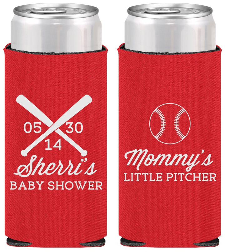 Personalized Baby Shower Slim Can Coolers - Baseball Little Pitcher | 90137