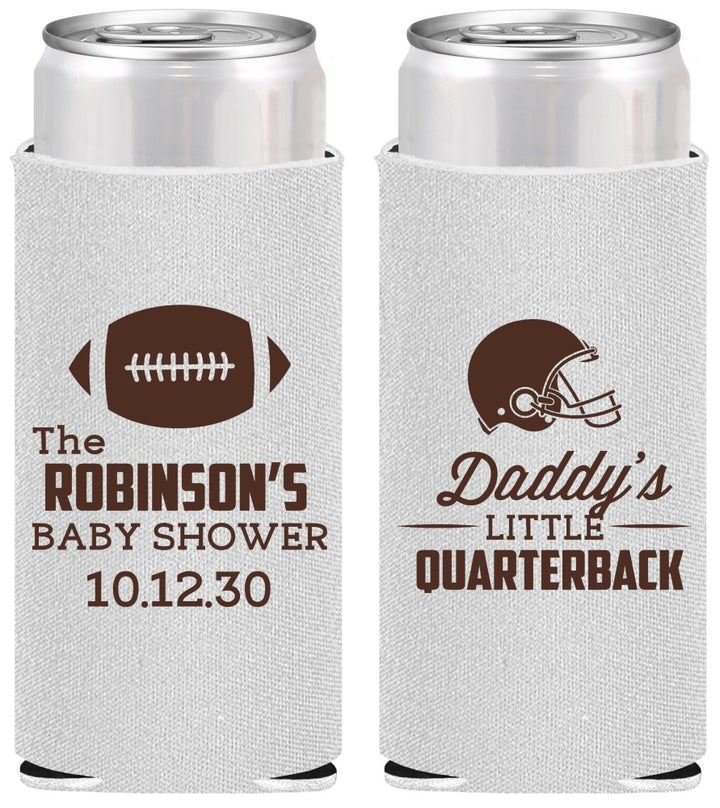 Personalized Baby Shower Slim Can Coolers - Football Little Quarterback | 90138