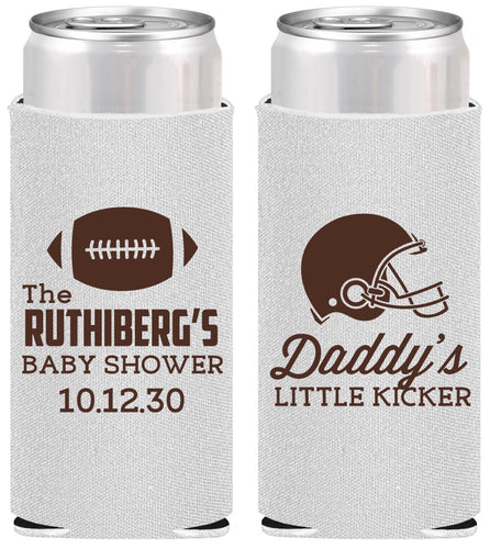 Personalized Baby Shower Slim Can Coolers - Football Little Kicker | 90139