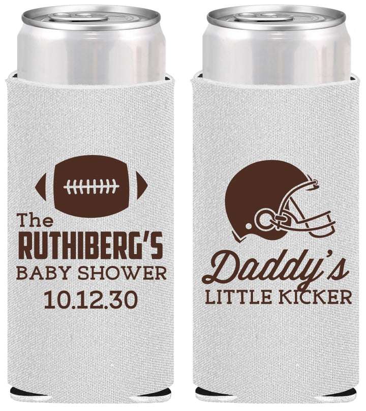 Personalized Baby Shower Slim Can Coolers - Football Little Kicker | 90139