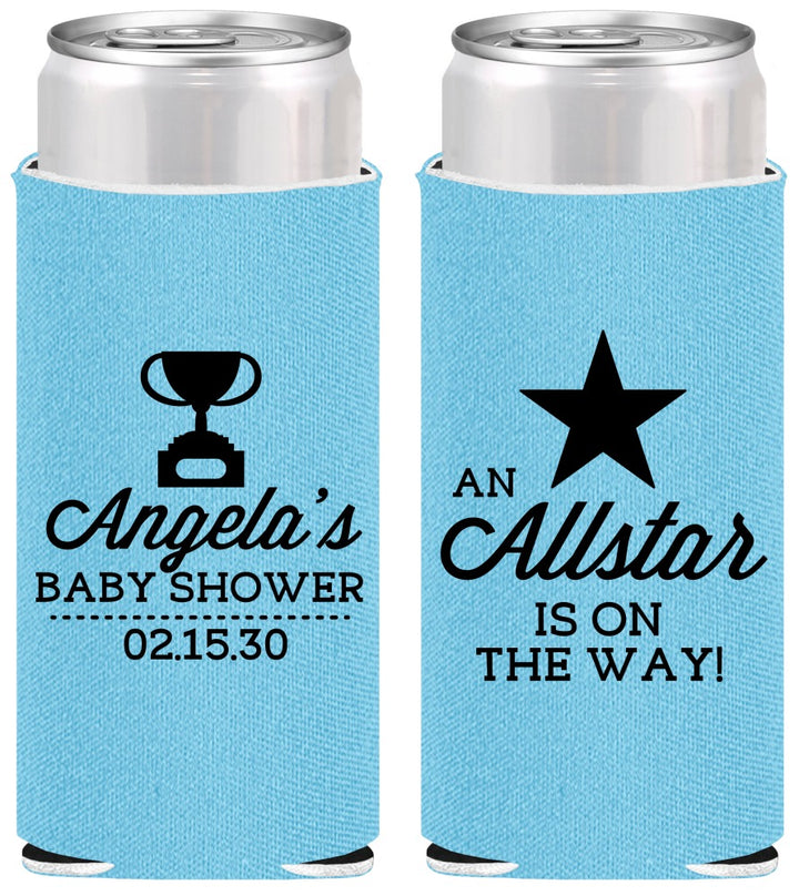 Personalized Baby Shower Slim Can Coolers - Allstar On The Way | 90140