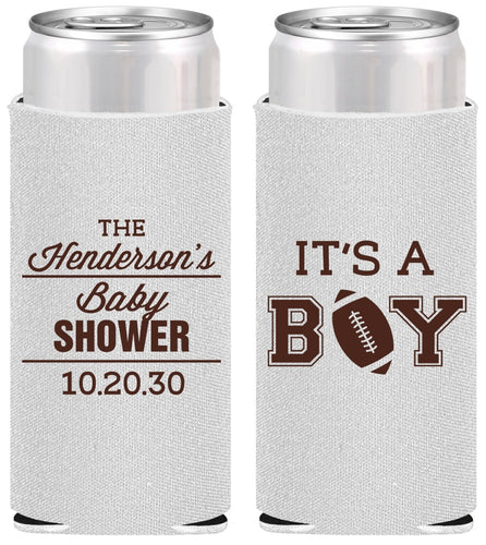 Personalized Baby Shower Slim Can Coolers - Football | 90142