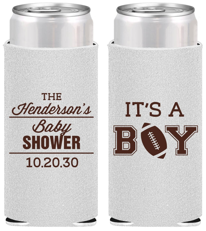 Personalized Baby Shower Slim Can Coolers - Football | 90142