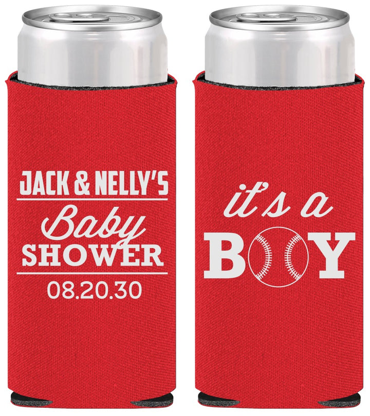 Personalized Baby Shower Slim Can Coolers - Baseball Its A Boy | 90143