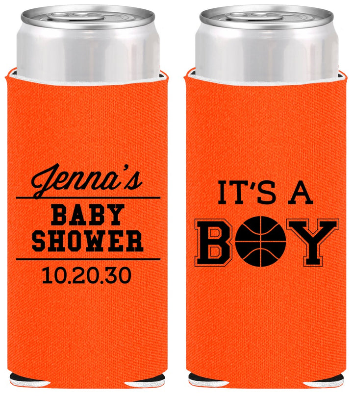 Personalized Baby Shower Slim Can Coolers - Basketball Its A Boy | 90144