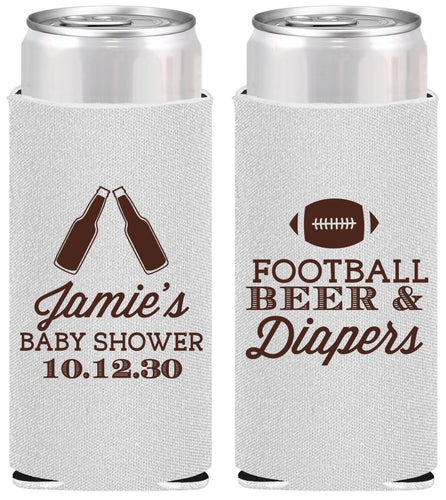 Personalized Baby Shower Slim Can Coolers - Football Beer Diapers | 90148