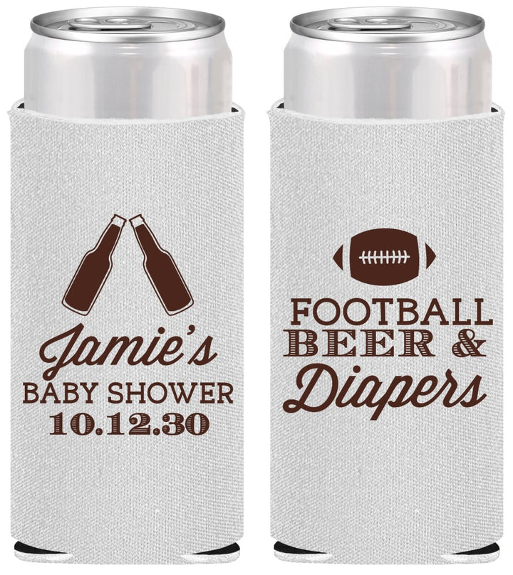 Personalized Baby Shower Slim Can Coolers - Football Beer Diapers | 90148