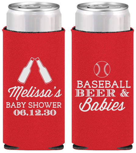 Personalized Baby Shower Slim Can Coolers - Baseball Beer Diapers | 90149